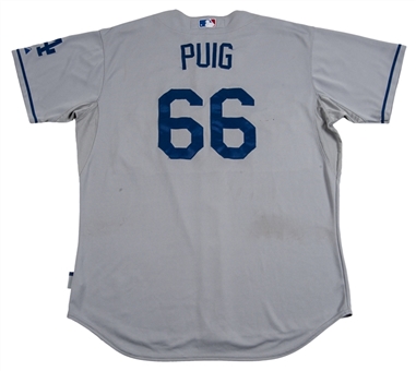 2013 Yasiel Puig Game Used Los Angeles Dodgers Road Jersey Vs. Cincinnati Reds on 9/8/2013 (MLB Authenticated)